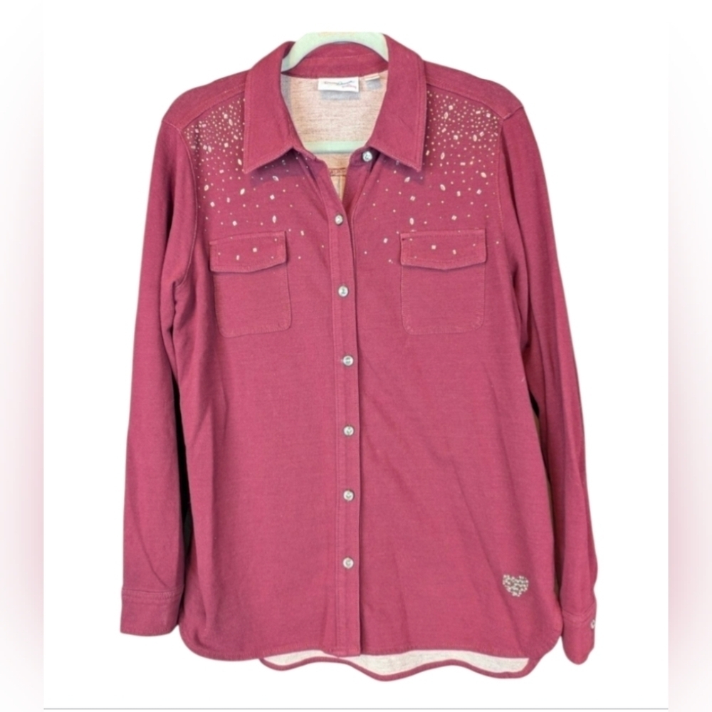 Dream Jeannes by Quacker Factory burgundy medium button up sequined